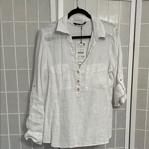 Zara White Casual Button Down Shirt
